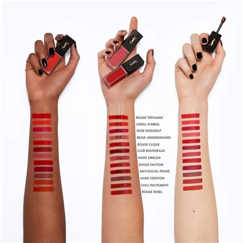 yves saint laurent tatouage couture liquid lipstick swatches|ysl lipstick color chart.